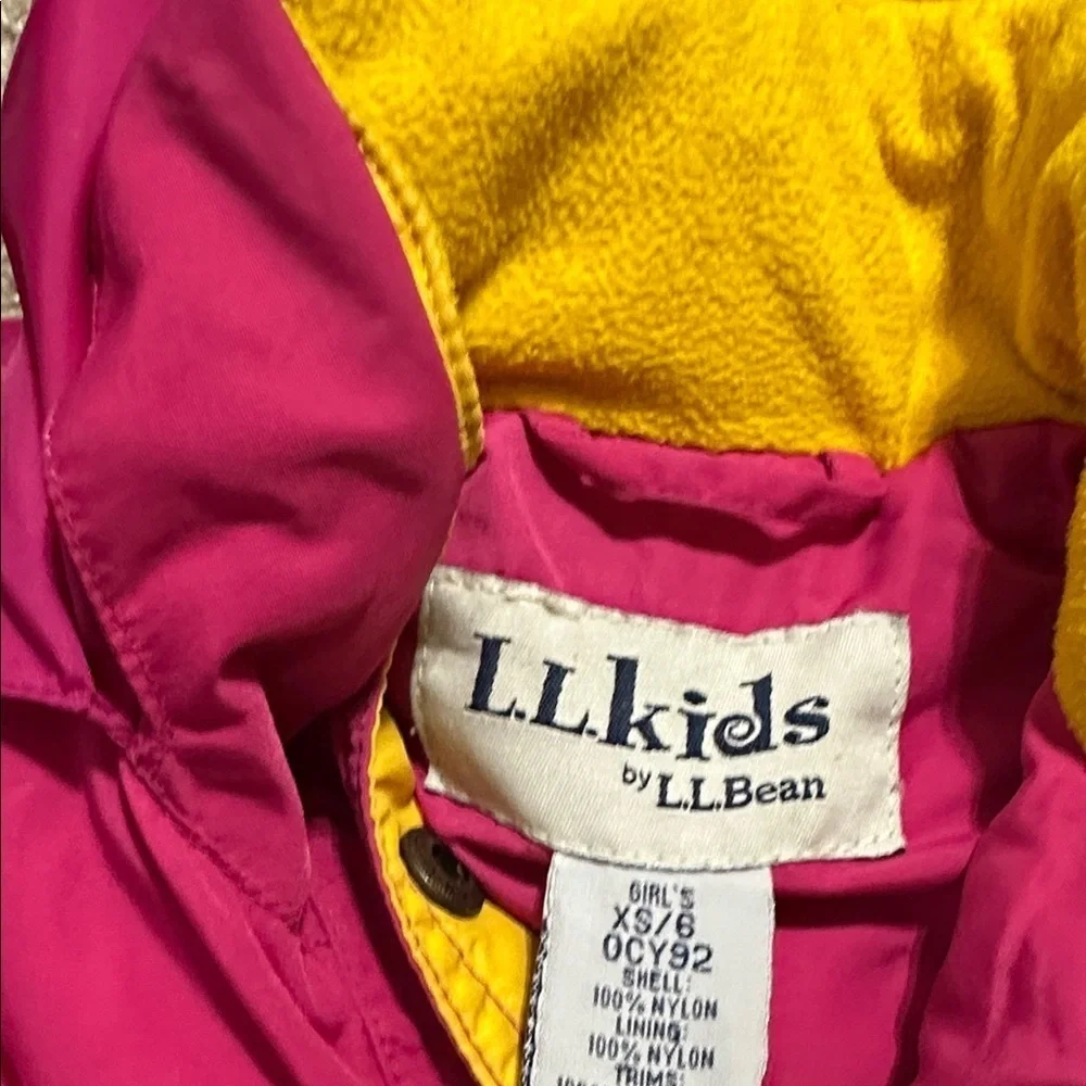 L.L. Bean Pink & Yellow Winter Jacket Thinsulate  Hooded Girls Size XS(6)